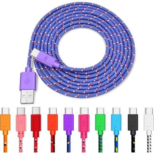 1M/2M 2-in-1 Portable Mobile Phones Fast Charging Data Cable Multicolor Nylon Braided Type-C USB Cable Data Line Cord