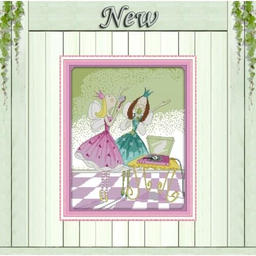Singing little princess decor painting counted print on canvas DMC 14CT 11CT Chinese Cross Stitch Needlework Set Embroidery kits