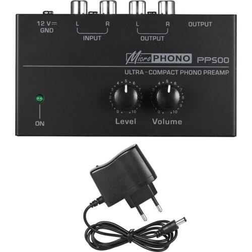 Pp500 Ultra-Compact Phono Preamp Preamplifier with Level & Volume Controls Rca Input & Output 1/4 Inch Trs Output Interfaces,Eu