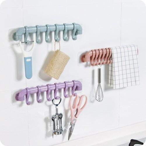 The bathroom bathroom supplies strong finishing Home Furnishing row hook kitchen free plastic 6 six hook punch