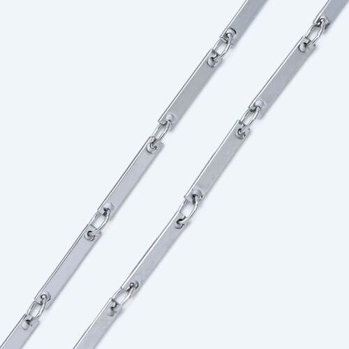 Silver Tone Flat Bar Chains 10x1.8mm, Rectangle Stick Chains, Rhodium Plated Brass, Dainty Necklace Findings (LK-440-2)/ 1 Meter