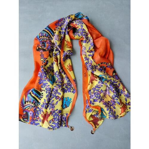 [BYSIFA] Blue Pink Pendant Silk Scarf Shawl New Design Pailey Pattern Ladies Long Scarves Wraps Spring Autumn 100% Silk Scarf