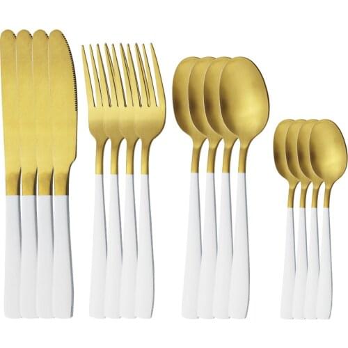 Dinnerware Western Cutlery Spoons Fork Knife Coffee Spoons Stainless Steel White Gold Dinner Set Complete Kitchen Tableware Set