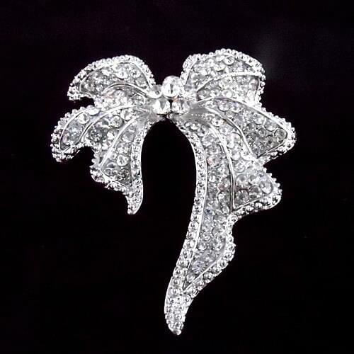 Vintage Fashion Women Big Bow Brooch Clear Diamante Crystal Pins Elegant Women Gift Jewelry