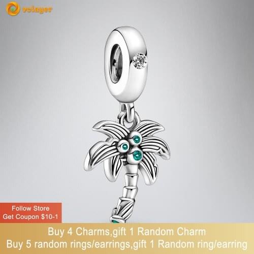 Volayer 925 Sterling Silver Beads Palm Tree & Coconuts Dangle Charm fit Original Pandora Bracelets Women Jewelry Making