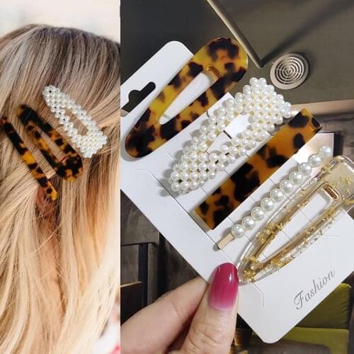 Pearl Crystal Hair Clip For Women Girls Korean Hairpins Geometric Barrettes Fashion Hairgrip Headwear Side Clip Hair Accessories