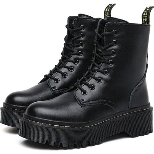 Platform Women Boots 2021 New Autumn Winter Shoes Woman British Retro Ankle Boots Harajuku Genuine Leather Martin Boots Black