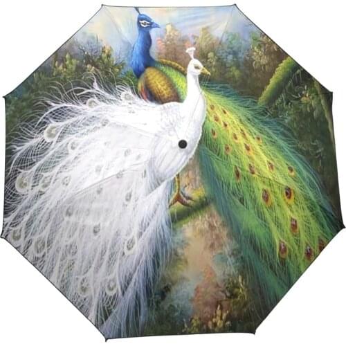 Kids Beautiful Peacock Custom Portable Folding Travel Design Rain and Sun Beach Umbrellas Hat Unique Parasol Umbrella for Woman