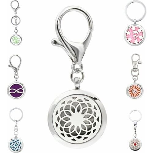 New Lotus flower 1pc Key Chain 30mm Aroma Diffuser Locket Perfume Locket with Lobster clasp Keychain keyring 5pcs free Pads