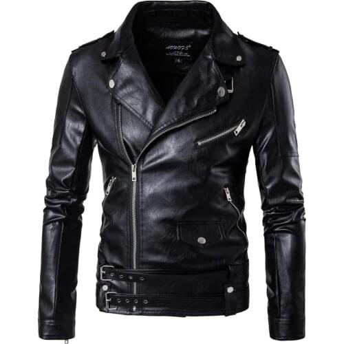 2020 Fashion Motorcycle Bomber Leather Jacket Men Autumn Turn-down Collar Sashes Slim fit Male Leather Jacket Coat Plus Size 5XL