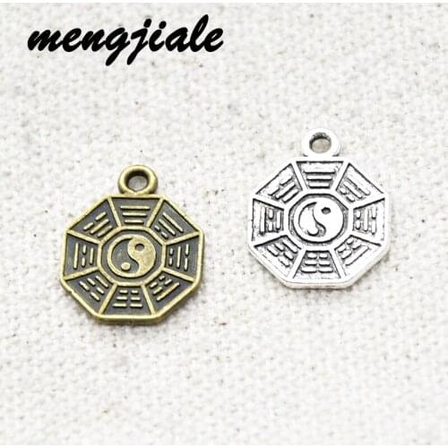 30pcs Wholesale Two Color Gossip Charms Alloy Metal Tai Chi Pendants For DIY Handmade Jewelry Accessories Making 15*12mm