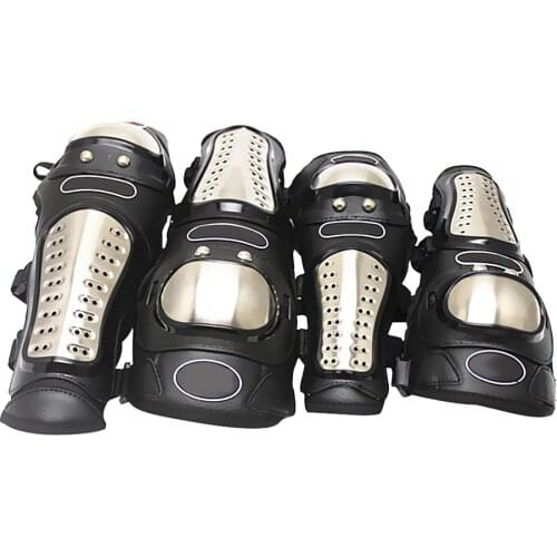 4Pieces Steel Motorcycle Racing Motocross Knee Protector Elbow Shin Pads Guards Support