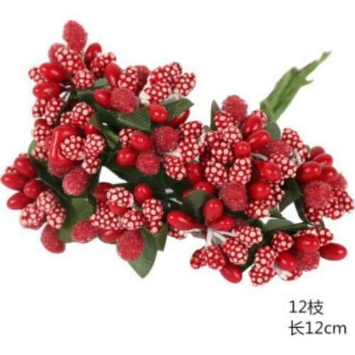 5/6/8/10/12/pcs Red Sales Mixed Red Flower Cherry Stamen Berries Bundle DIY Christmas Wedding Cake Gift Box Wreaths Decor