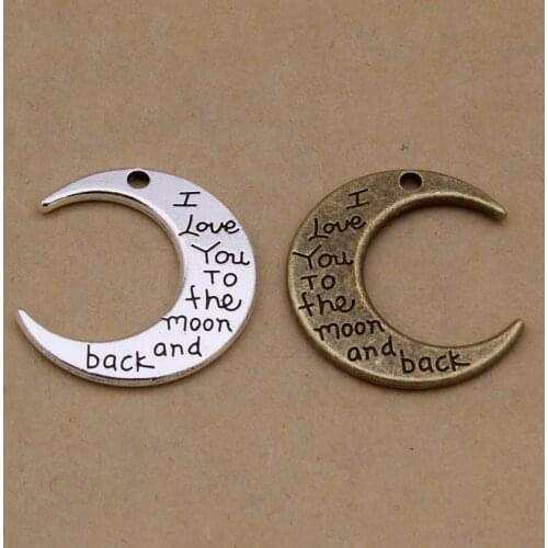 10pcs/lot Antique Silver Color Moon Spacer Charm Beads Jewelry Letter Big Hole Beads fit Bracelet Necklace Jewelry Making