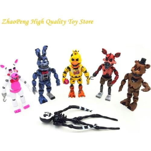 6 Pcs/Lot Five Nights Midnight Toy Bear Action Figure Lightening Movable joint Toys Foxy Chica PVC Model Dolls kids brinquedos