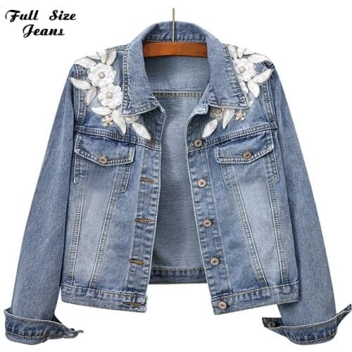 Plus Size 3D Floral Appliqued Short Jeans Jackets 5XL 4XL Embroidery Luxurious Pearl Beading Bomber Denim Coat Harajuku Outwear