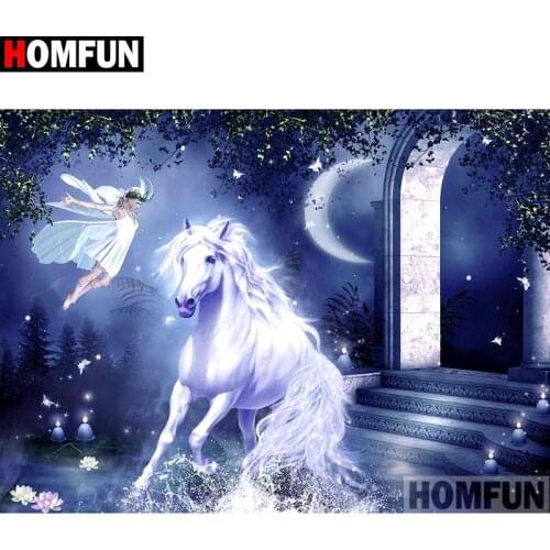 HOMFUN Full Square/Round Drill 5D DIY Diamond Painting "Horse butterfly fairy" Embroidery Cross Stitch 3D Home Decor A10765