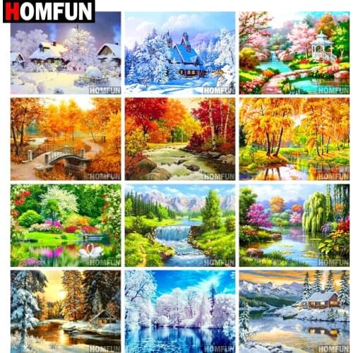 HOMFUN Diamond Painting Full Square/Round Drill 5D DIY "Scenic Spring Winter" Daimond Embroidery Rhinestone Cross Stitch Decor