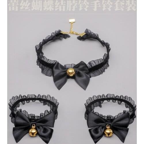 3pcs Japanese Girl Lolita Bow Lace Lace Wristband Bracelet Jewelry Collar Neck Bell Set Cute Furry Fox Cat Ear Hair Band Cosplay