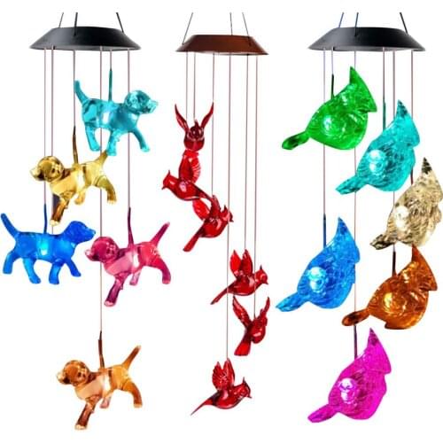 Color Bird/dog Solar Power Wind Chime Crystal Ball Birds Animal Waterproof Outdoor Windchime Light For Patio Yard Garden Decor