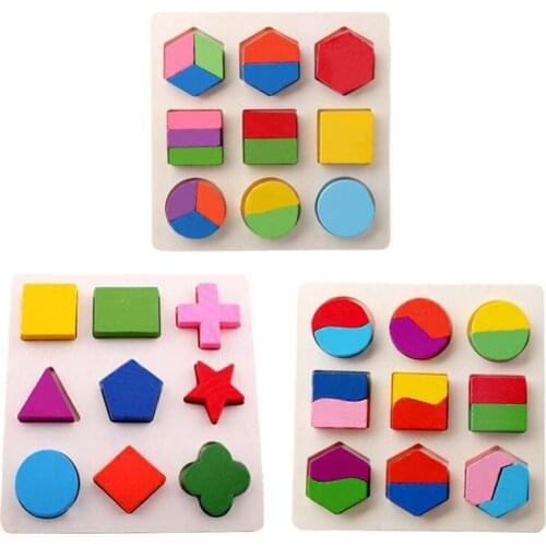 Wooden Geometric Shapes Montessori Puzzle Sorting Math Bricks Preschool Learning Educational Game Baby Toddler Toys for Children