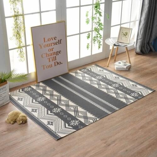 Printed Handmade Woven Cotton Linen Home Rectangle Floor Mat Carpet For Bedroom Living Room Kitchen Non-slip Geometry Area Rugs