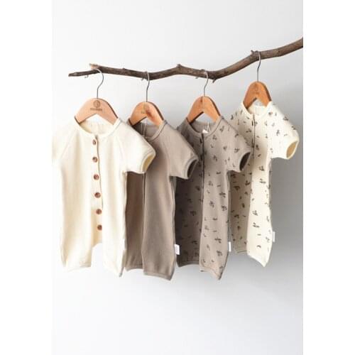 Baby Girl Boy Clothes One Piece Trousers Floral Romper Single-breasted Short Sleeve Jumpsuit Kids Baby Outfits Clothes Ropa Bebe