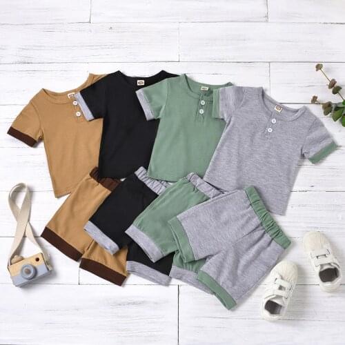 FOCUSNORM 0-18M Newborn Baby Boys Clothes Sets Solid Short Sleeve Pullover T Shirts Tops Shorts 4 Colors
