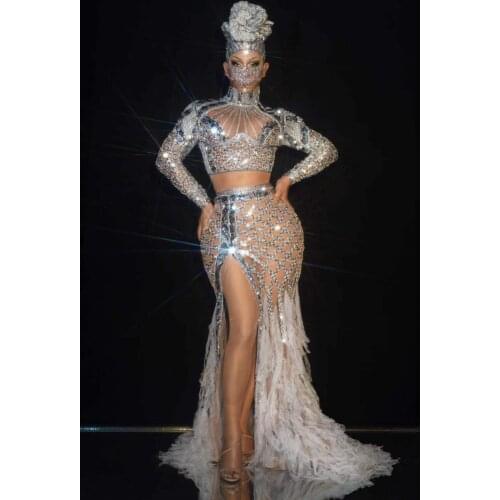 Nightclub singer costume Shinning evening dresses sparkly stage show dress sexy party outfit