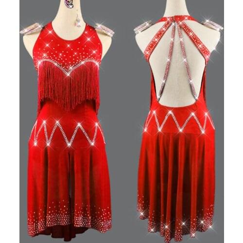 Latin Dance Costume Stage Performance Red Dress For Women Fringe Rhinestone Dance Clothes Latin Competition Dress Wear VDB2390
