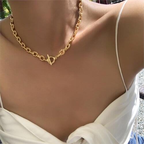 Brass With 18K Gold Geo OT Chained Necklace Women Jewelry Designer T Show Runway Gown Rare INS Japan Korean Fashion
