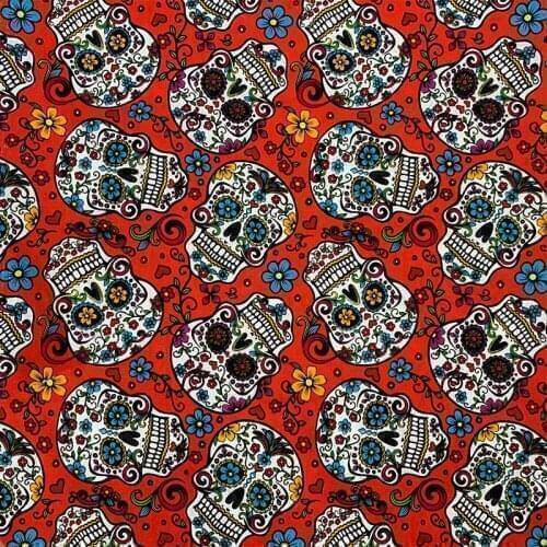 Fashion Skull Fabric Cotton Fabric Red Bottom Cotton Fabric Cool Skull Printed Sewing Material Diy Home Cloth Dress Clothing