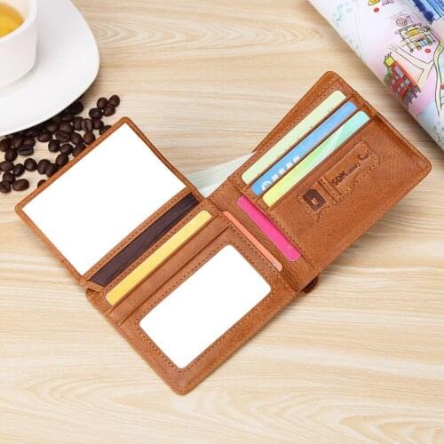 High Quality Genuine Top Layer Cowhide Brief Men Purse Transparent Photo License ID Card Window Cash Slots Slim Male Wallet