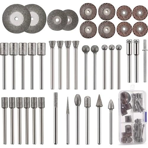 43Pcs Rotary Tool Accessories Kit, Stone Carving Set Diamond Coated Grinding Head Burr Polishing Kits for Engraving Wood Bit