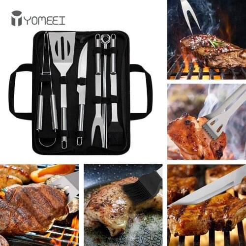 YOMEEI Stainless Steel BBQ Tools Set Barbecue Grilling Utensil Accessories Camping Outdoor Cooking Tools Kit BBQ Utensils