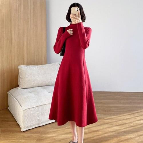 2021 autumn and winter new Korean style slim slim mid-length sweater base knitted dress umbrella skirt women