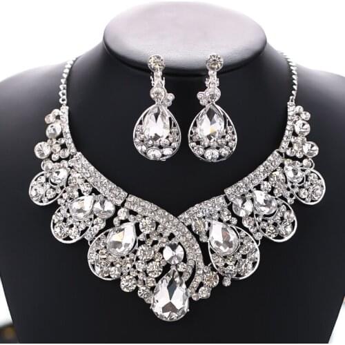 New Arrival Crystal Necklace Earring Sets Silver Color Bridal Jewelry Sets Wedding Women Fashion Accessories Drop Shipping