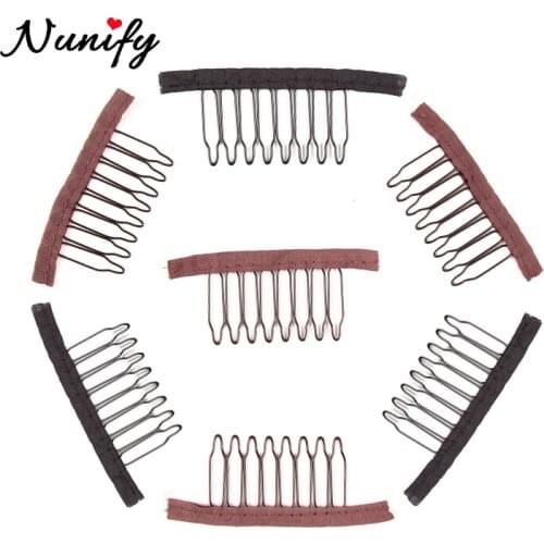 Nunify 12-24Pcs Black Brown Color Cloth Wig Combs 6 Teeth Hair Wig Clips For Full Lace Wig Cap Wig Accessories Hair Comb Clip
