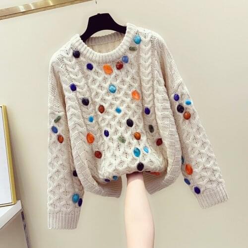 2019 Autumn Winter Outside Wear Sweater Jacket Loose Girls Nailed Bead Retro Sweater Womens Thick Warm Knit Pullover Sweaters