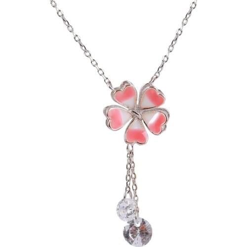 925 Sterling Silver Cherry Blossoms Round Bead Charm Pendant Choker Necklace For Girl Women Statement Wedding Jewelry dz591