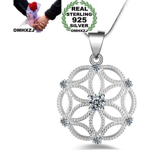 OMHXZJ Wholesale Personality Fashion Woman Girl Party Gift Hollow Vintage AAA Zircon 925 Sterling Silver Pendant Necklace NC55