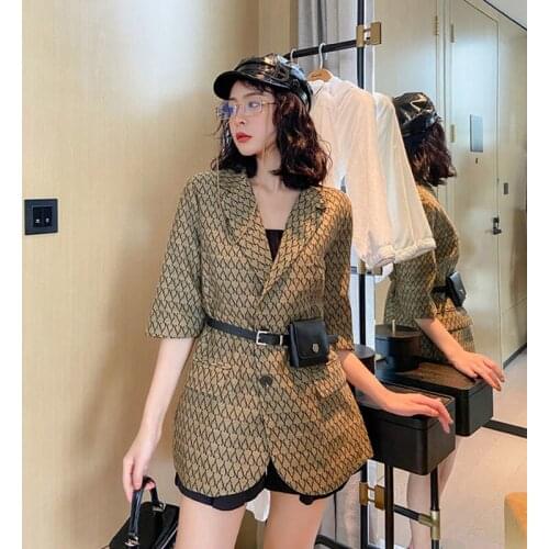 Summer Women Vintage Single-breasted Lapel Long Sleeves Blazers Loose Short Sleeve Yellow Female Suit Jacket Casual Veste Femme