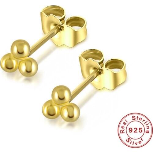 Simple Fashion Small Round Ball Stud Earrings For Women Minimalist Jewelry 925 Sterling Silver Yellow Gold Engagement Earrings