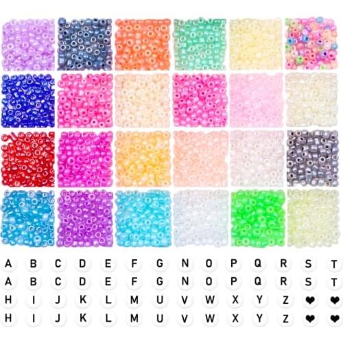 2mm 24 Colors Glass Seed Beads with Alphabet Letter Beads Small Craft Beads Supplies Kit for DIY Bracelet Jewelry Making