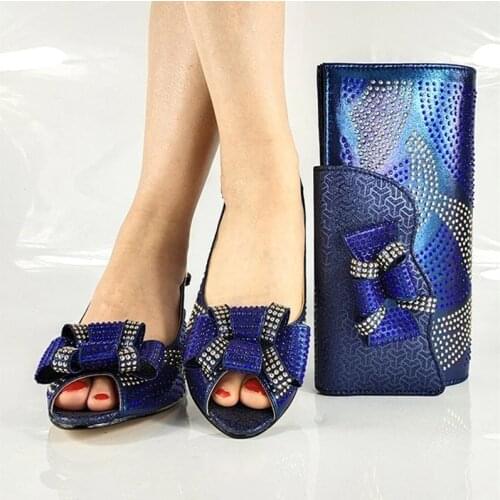 Italian Design Lastest African Hot Selling Speical Narrow Band and Cross-tied Style Women Shoes and Bag Set in D.Blue Color