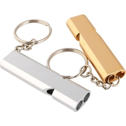 Gold/Sliver Color Aluminum Alloy Emergency Survival Whistle, Outdoor Wild Camping Hiking Rescue Whistle With Keychain