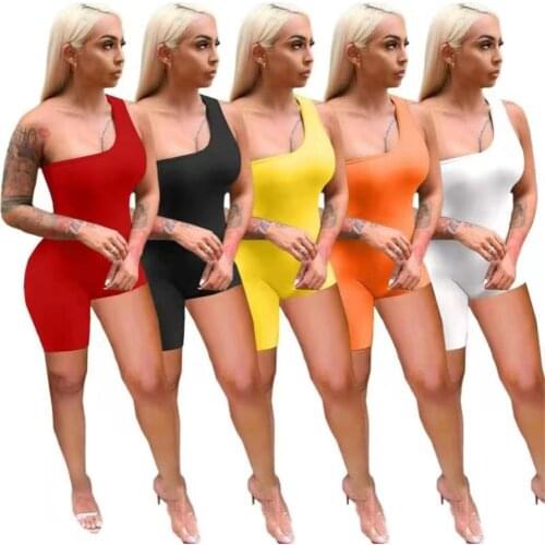 Streetwear One Shoulder Slim Rompers for Women Sleeveless Asymmetric Bodycon Jumpsuits Playsuits Shorts Solid One Piece Overalls