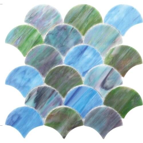 Fan shaped Blue Green Stained Glass Mosaic Tile for KTV bar background decoration DIY Wallpaper