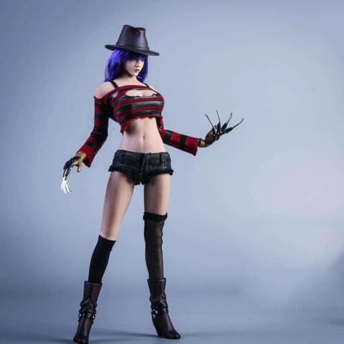 YMTOYS YMT035 1/6 Horror Movie Female Purple Hair Head Sculpt Clothes Costume Model for 12'' Suntan Skin Big Breast Body