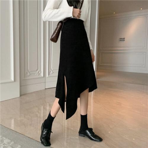 Autumn/winter 2021 new high-waisted thin medium-length irregular bag hip skirt fashion a-word skirt